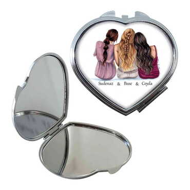 Friend Themed Customised Metal Epoxy Travel Make Up Compact Heart Shaped Mirror 70x65x8 mm - 2