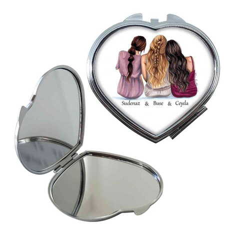 Friend Themed Customised Metal Epoxy Travel Make Up Compact Heart Shaped Mirror 70x65x8 mm - 2