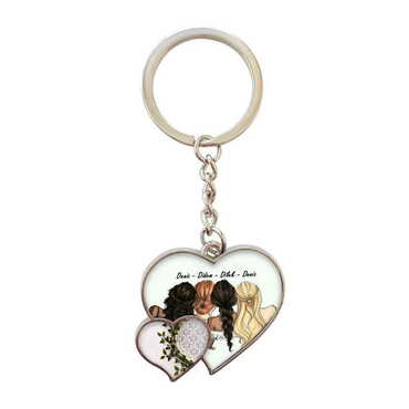 Friend Themed Metal Double Heart Shaped Keychain 40x94 mm