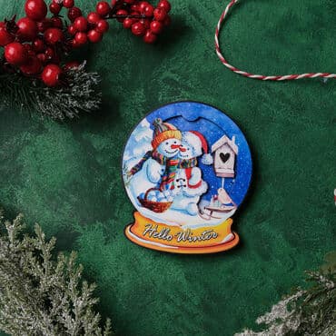 Snowman Wooden Magnet in Love