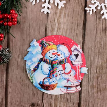 Snowmen in Love Wooden Coasters
