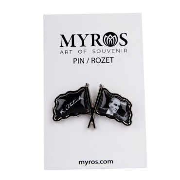 Atatürk Temalı Myros Çift Bayrak Rozet 35x20 mm - Myros