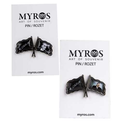 Atatürk Temalı Myros Çift Bayrak Rozet 35x20 mm - 2