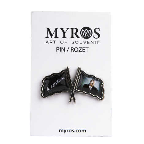 Atatürk Temalı Myros Çift Bayrak Rozet 35x20 mm - 4