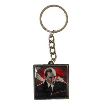 Ataturk Themed Metal Square Shaped Double Face Keychain 36x95 mm - 4