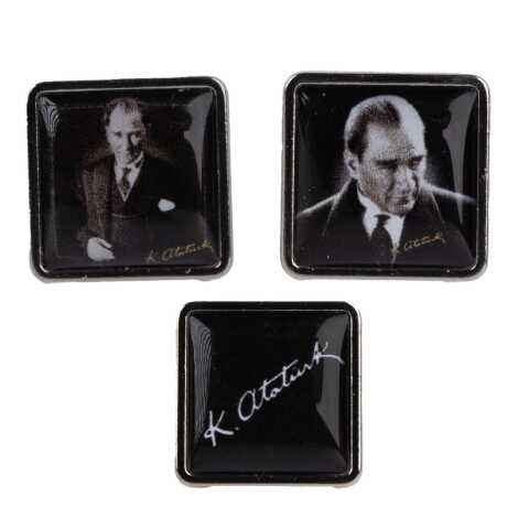 Atatürk Temalı Myros Metal Kare Rozet 18x18 mm - 2