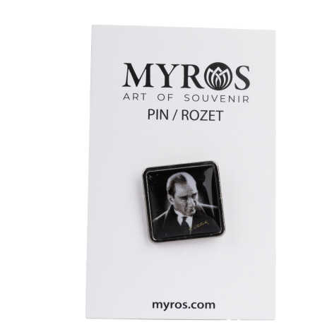 Atatürk Temalı Myros Metal Kare Rozet 18x18 mm - 3