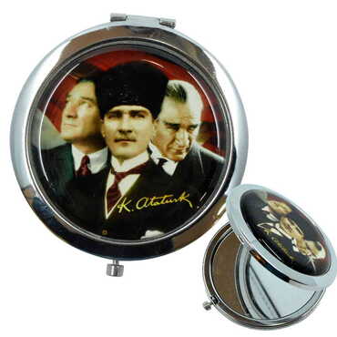 Myros - Atatürk Temalı Myros Metal Yuvarlak Ayna 70x11 mm