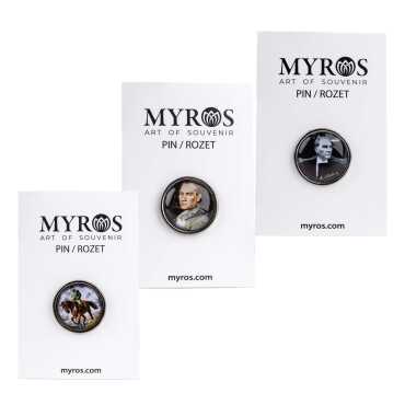 Atatürk Temalı Myros Metal Yuvarlak Rozet 18 mm - 2