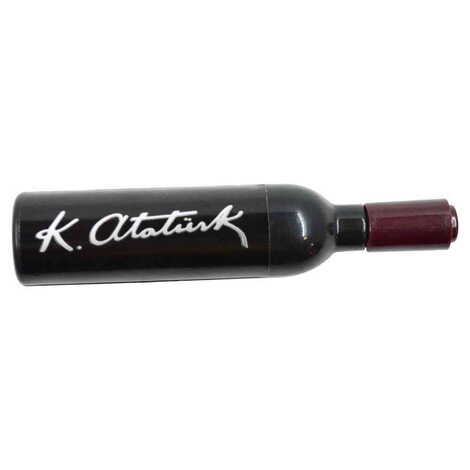 Ataturk Themed Bottle Shaped Metal Wine Bottle Corkscrew Opener-Magnetic 115x25x25 mm