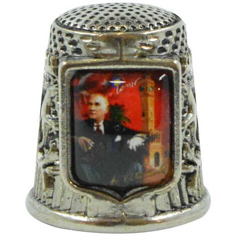 Ataturk Themed Collectible Souvenir Thimble With Gift Box - Shield Shape 20x25 mm