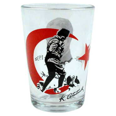 Ataturk Themed Color Printed Glass Of Water - Thumbnail