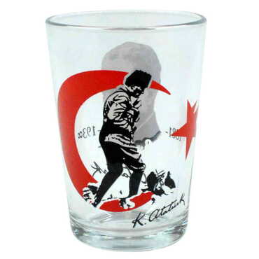 Ataturk Themed Color Printed Glass Of Water - Thumbnail