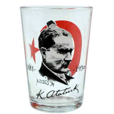 Ataturk Themed Color Printed Glass Of Water - Thumbnail