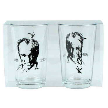 Myros - Ataturk Themed Custom Printed Turkish Coffee Water Glass of 2 pcs