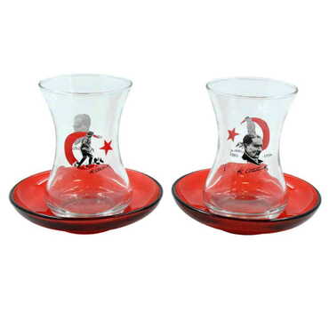 Ataturk Themed Custom Printed Turkish Tea Glass Set Of 2 Pcs - Thumbnail