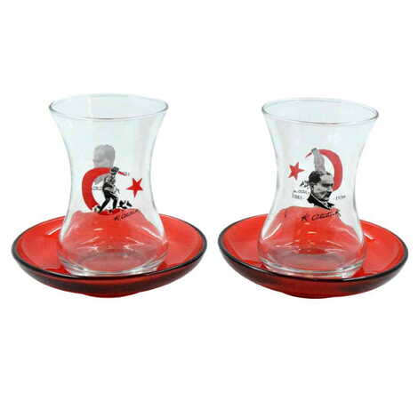 Ataturk Themed Custom Printed Turkish Tea Glass Set Of 2 Pcs