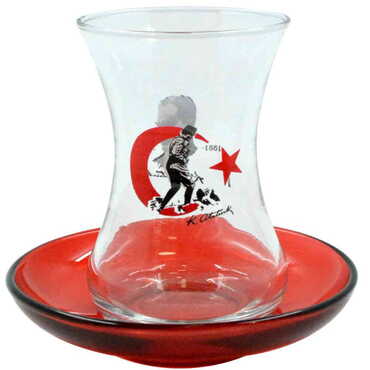 Ataturk Themed Custom Printed Turkish Tea Glass Set Of 2 Pcs - Thumbnail