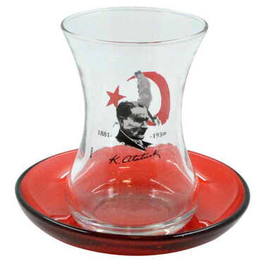 Ataturk Themed Custom Printed Turkish Tea Glass Set Of 2 Pcs - Thumbnail