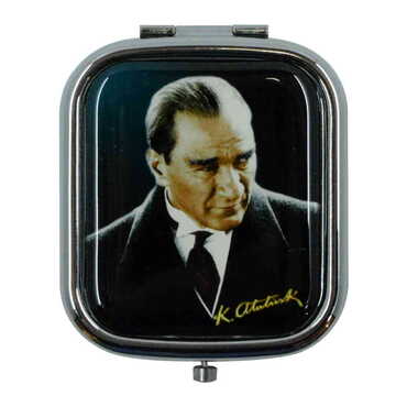 Ataturk Themed Customised Metal Epoxy Rectangular Compact Mirror - Thumbnail