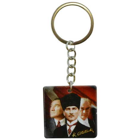 Ataturk Themed Customised Uv Printed Plastic Base Round Keyring 40x108 mm