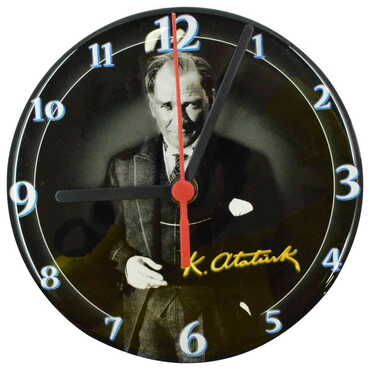 Ataturk Themed Epoxy Wall Clock Home Decoration 17 Cm - Thumbnail