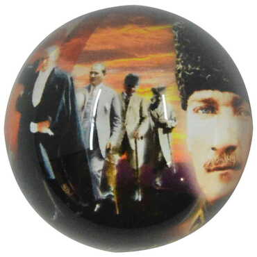 Ataturk Themed Hemisphere Glass Paperweight 5Cm - Thumbnail