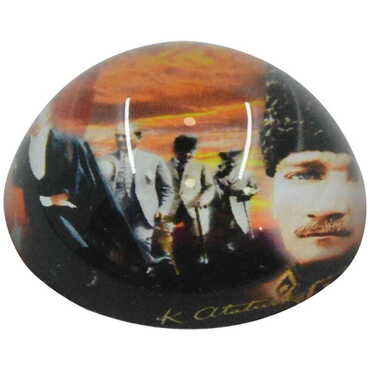 Ataturk Themed Hemisphere Glass Paperweight 5Cm - Thumbnail