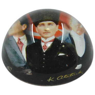 Ataturk Themed Hemisphere Glass Paperweight 6Cm - Thumbnail