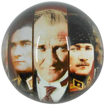 Ataturk Themed Hemisphere Glass Paperweight 8 Cm - Thumbnail