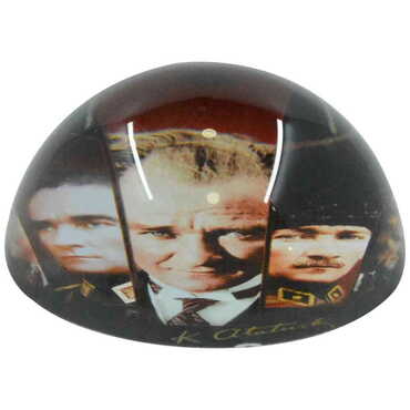 Ataturk Themed Hemisphere Glass Paperweight 8 Cm - Thumbnail