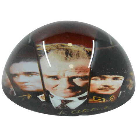 Ataturk Themed Hemisphere Glass Paperweight 8 Cm