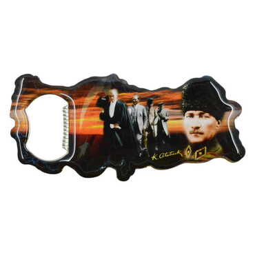 Myros - Ataturk Themed Map Shaped Metal Magnetic Bottle Opener 100x45 mm