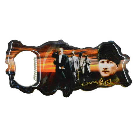 Ataturk Themed Map Shaped Metal Magnetic Bottle Opener 100x45 mm