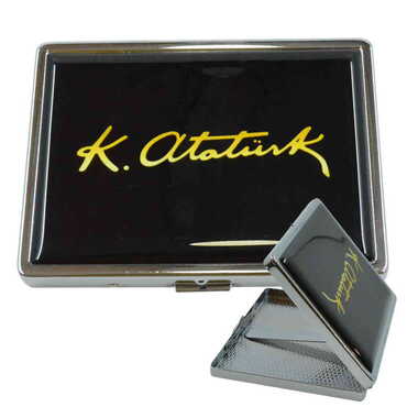 Ataturk Themed Metal Cigarette Case 103x80x11 mm - Thumbnail