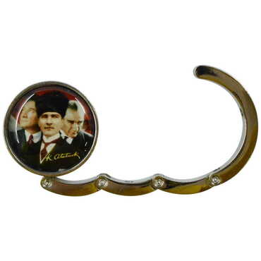 Ataturk Themed Metal Folding Purse Hook For Table 45 mm - Thumbnail