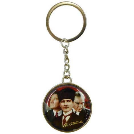 Ataturk Themed Metal Round Keychain 40x100 mm