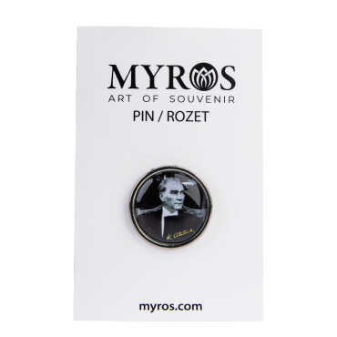 Atatürk Themed Myros Metal Round Badge 18 mm - 5