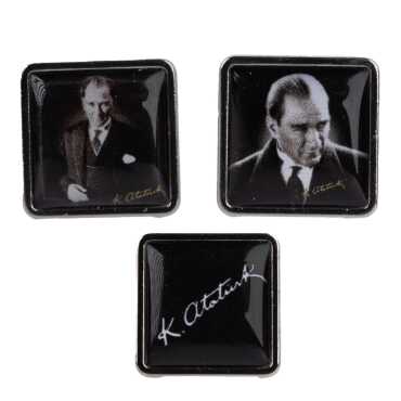 Atatürk Themed Myros Metal Square Badge 18x18 mm - 2