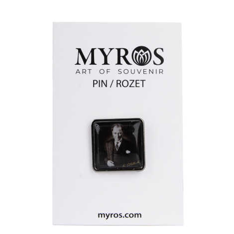 Atatürk Themed Myros Metal Square Badge 18x18 mm - 4