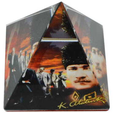 Ataturk Themed Pyramid Paperweight 6 Cm - Thumbnail