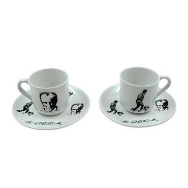 Myros - Ataturk Themed Turkish Ceramic Custom Printed Turkish Coffee Cup Set of 2 pcs