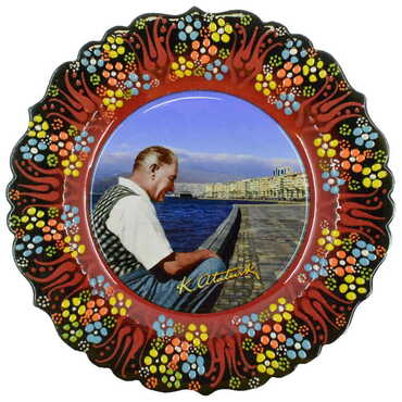 Ataturk Themed Turkish Ceramic Plate With Epoxy 25 Cm - Thumbnail