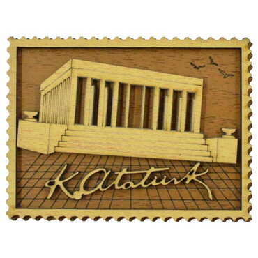 Ataturk Themed Wooden Engraved Souvenir Fridge Magnet - Thumbnail