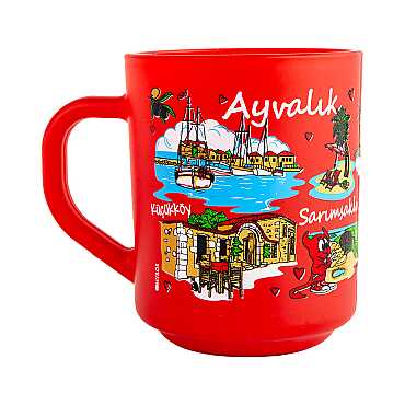 Ayvalık Bölgesi Temalı Myros Boyalı Oval Cam Kupa - 3