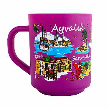 Ayvalık Bölgesi Temalı Myros Boyalı Oval Cam Kupa - 4