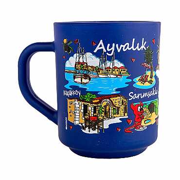 Ayvalık Bölgesi Temalı Myros Boyalı Oval Cam Kupa - 6