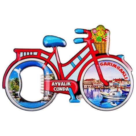 Ayvalık Bölgesi Temalı Myros Metal Bisiklet Açacak Magnet 100x65 mm - 1