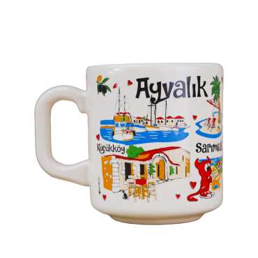 Ayvalık Themed Traditional Ceramic Cappuccino Mug - 6