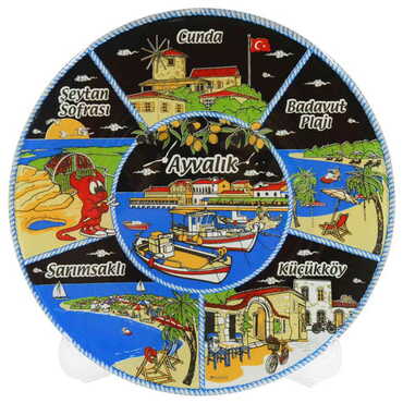 Ayvalik Region Themed Bespoke Printed Glass Plate 21 Cm - Myros